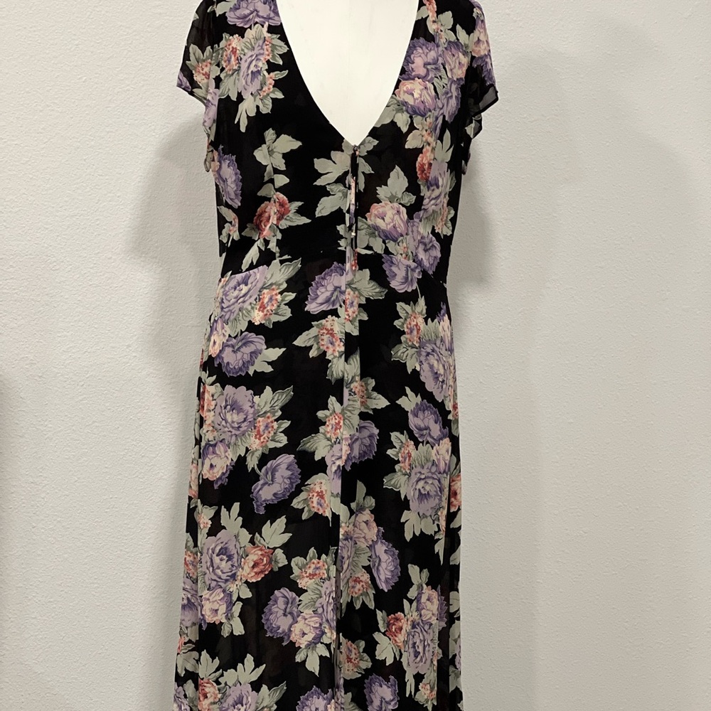 Reformation black and Purple Ruffled Tiered Midi Dress